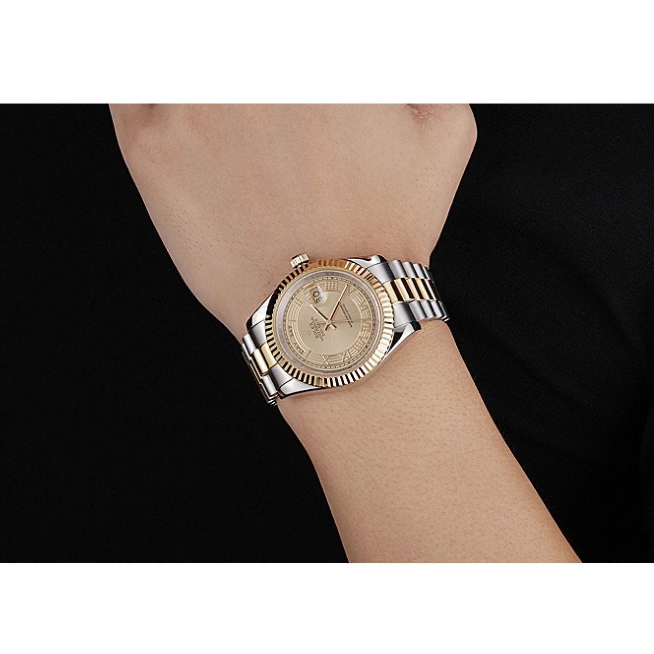 Good Copy Rolex Watches Dial Stainless Tone Gold Day-Date Two Steel 18k Rolex Gold Plated 0801